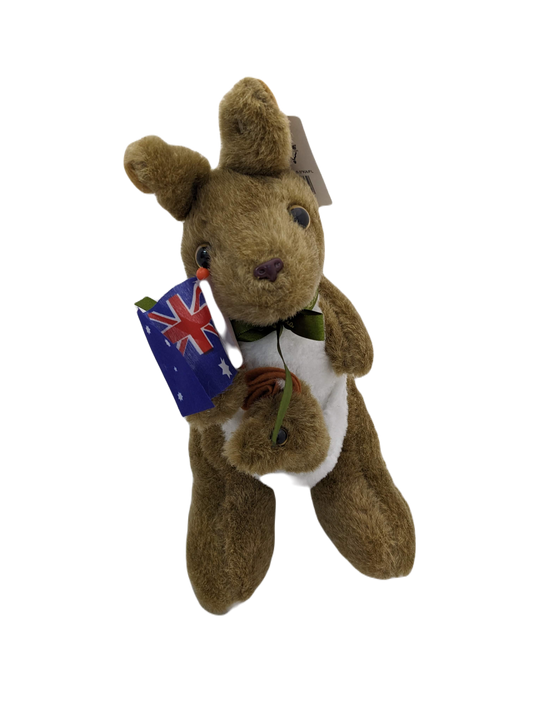 Kangaroo with Joey and Flag - Soft Toy 9.5 inches