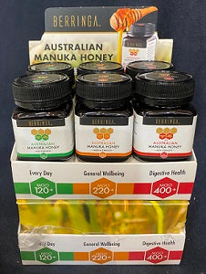 Berringa, น้ำผึ้งมานูก้าออสเตรเลียผสม, จอแสดงผล 100g X 6 (Mgo120+, Mgo220+ &amp; Mgo400+)