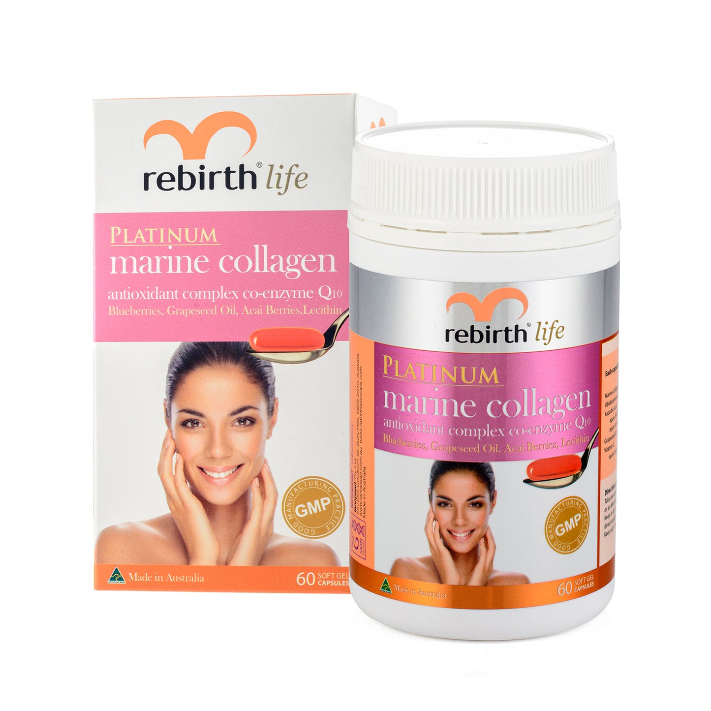 Rebirth Life Marine Collagen Complex co-enzyme chống oxy hóa Q10 60 Capsules (RL06)